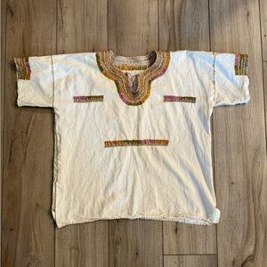 White Boho Boxy Linene Embroidered Blouse